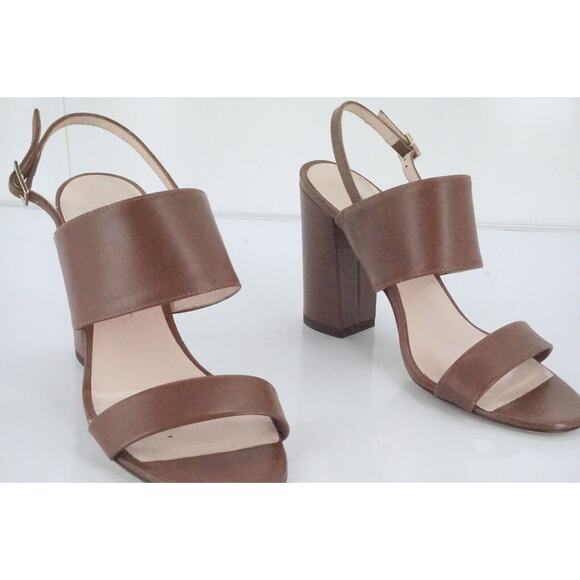 Kate Spade Brown Leather Irvine Ankle Slingback Strap Sandals  Block - Picture 5 of 11